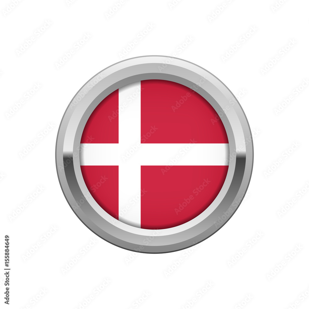 Round silver badge with Danish flag