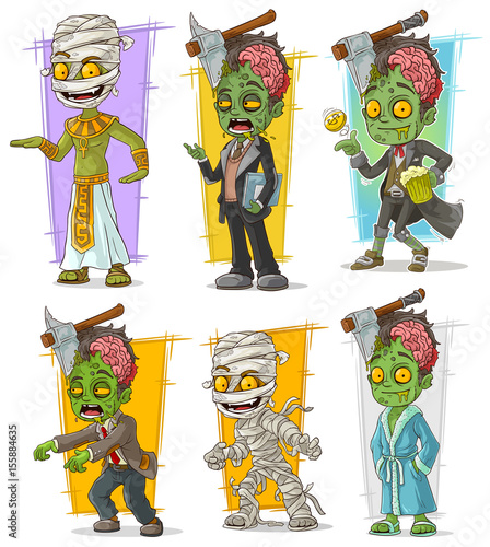 Cartoon zombie and mummy monster character vector set