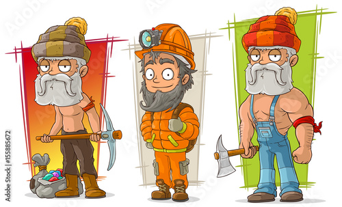 Cartoon digger and lumberjack character vector set