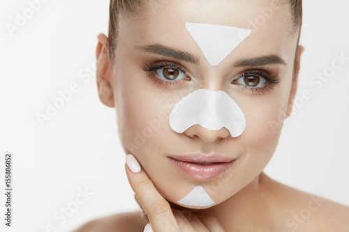 Beauty Cosmetics. Young Female With Cleansing Patches On Skin