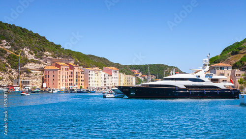 Bonifacio port with moored yachts, Corsica photo
