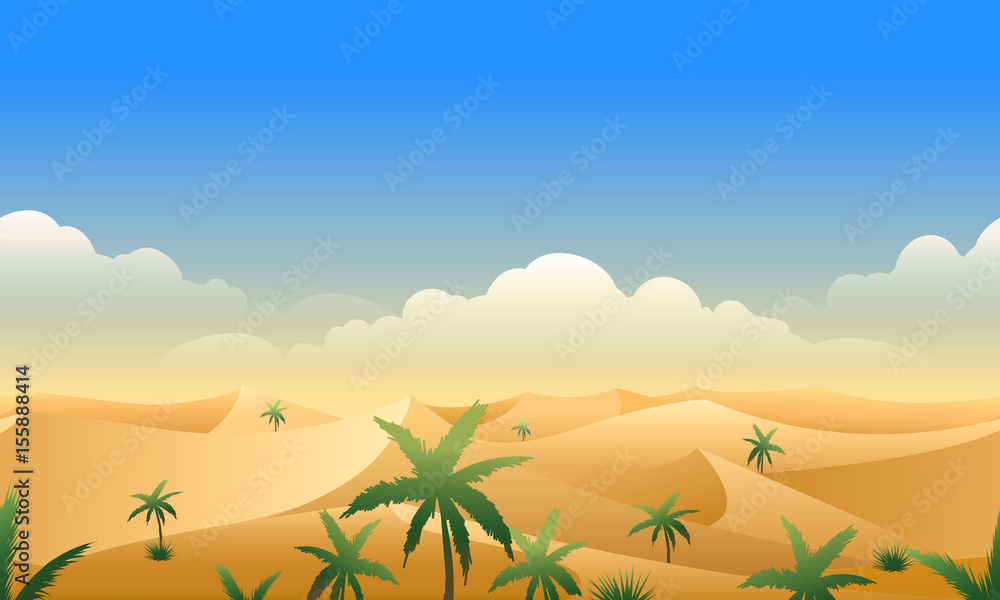 Desert panorama horizontal seamless pattern. Deserts rough terrain