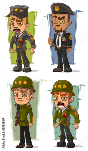 Cartoon army general with weapon character vector set