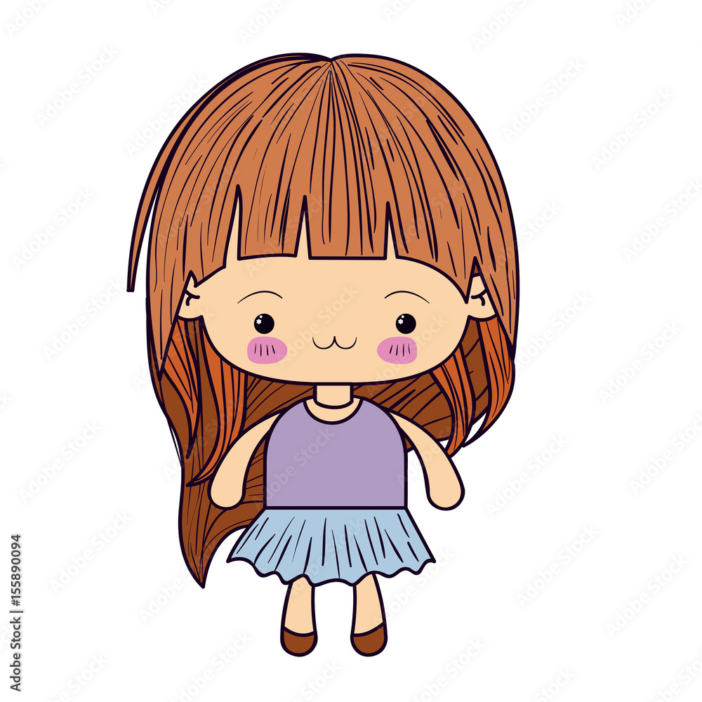 colorful silhouette of kawaii little girl with long hair and facial expression exhausted vector illustration colorful silhouette of kawaii little girl with long hair and facial expression exhausted vector illustration