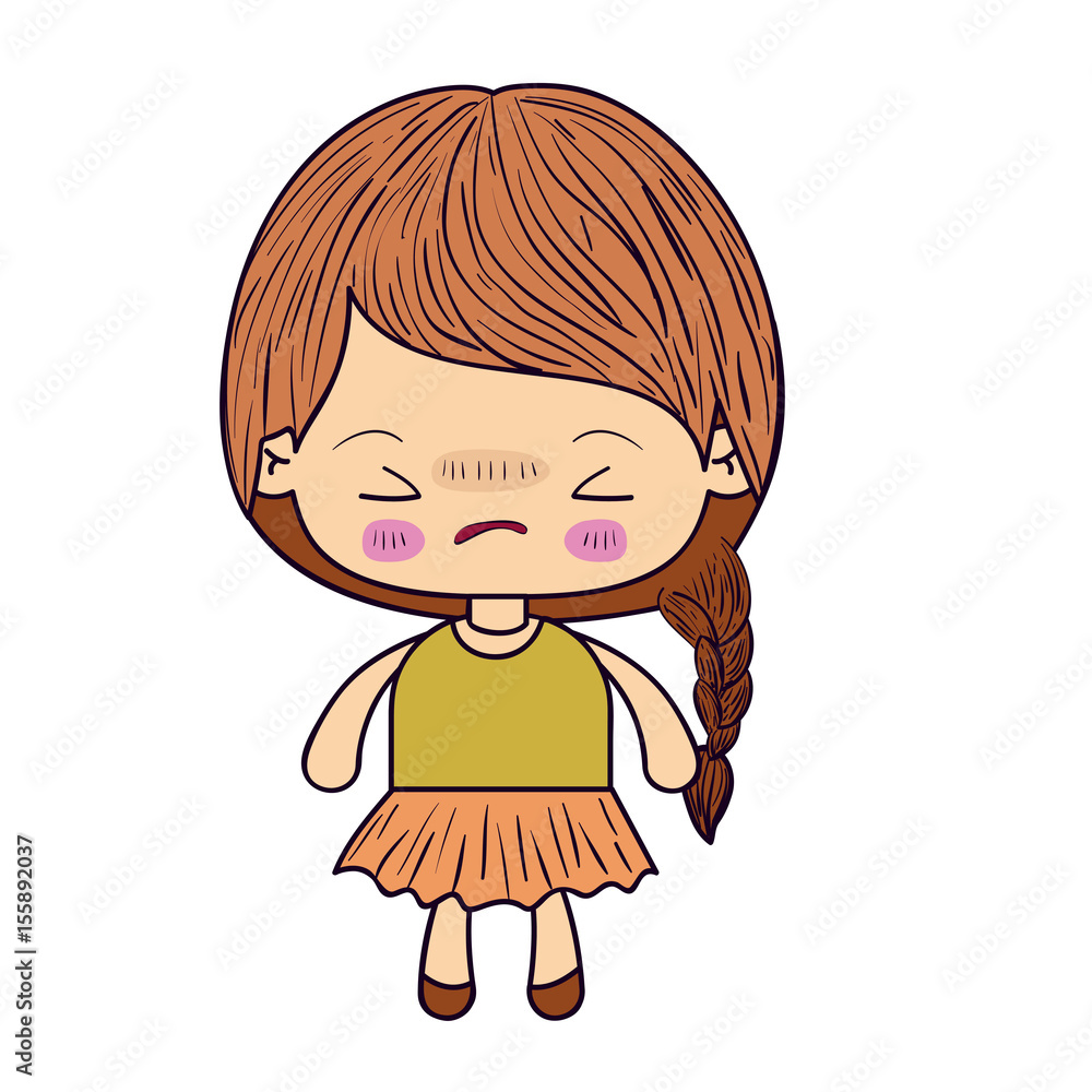 colorful silhouette of kawaii little girl with braided hair and facial expression angry with closed eyes vector illustration colorful silhouette of kawaii little girl with braided hair and facial expression angry with closed eyes vector illustration