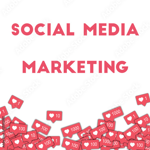 Social media marketing. Social media icons in abstract shape background with pink counter. Social media marketing concept in adorable vector illustration.