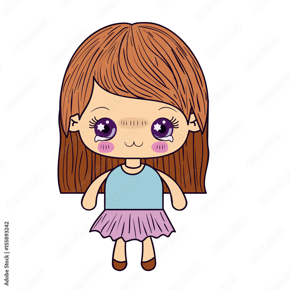 colorful silhouette of kawaii cute little girl with straight hair and facial expression depressed vector illustration colorful silhouette of kawaii cute little girl with straight hair and facial expression depressed vector illustration