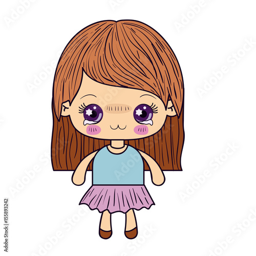 colorful silhouette of kawaii cute little girl with straight hair and facial expression depressed vector illustration © grgroup