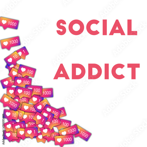 Social addict. Social media icons in abstract shape background with gradient counter. Social addict concept in magnetic vector illustration.