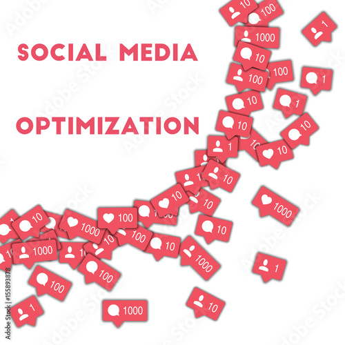 Social media optimization. Social media icons in abstract shape background with counter, comment and friend notification. Social media optimization concept in superb vector illustration.