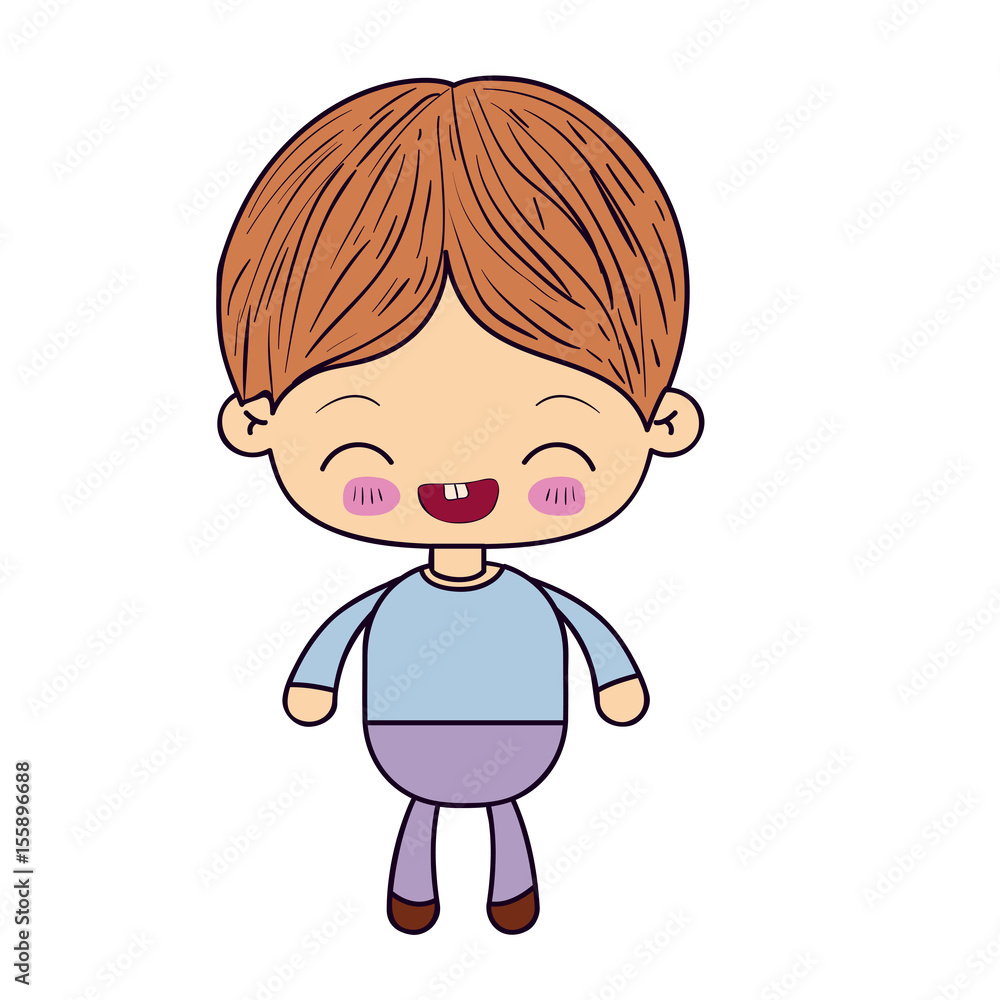 colorful silhouette of kawaii little boy with facial expression laughing vector illustration