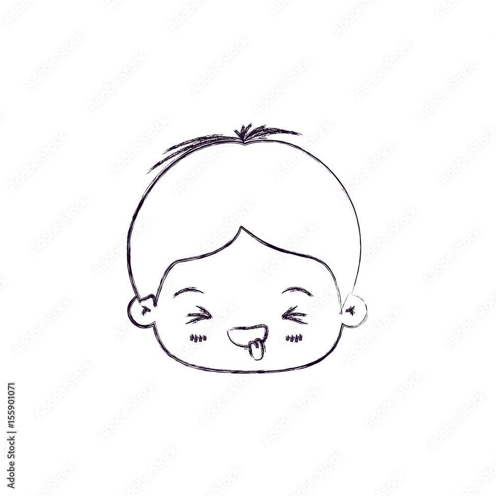 monochrome blurred silhouette of facial expression disgust kawaii little boy vector illustration