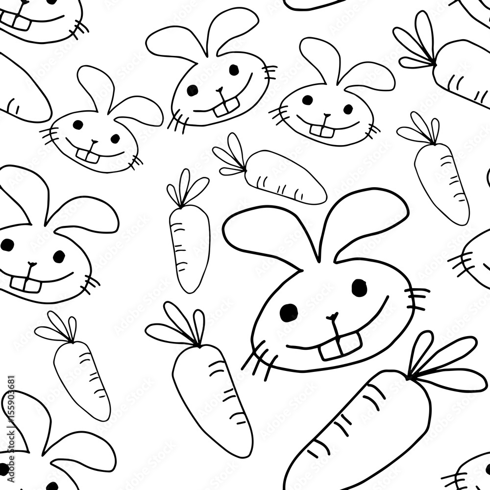 rabbit and carrot seamless pattern design - vector illustration sketch ...