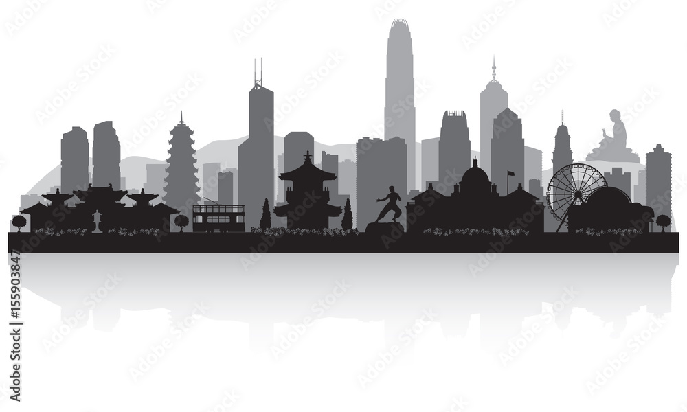 Fototapeta premium Sylwetka panoramę miasta Hong Kong, Chiny