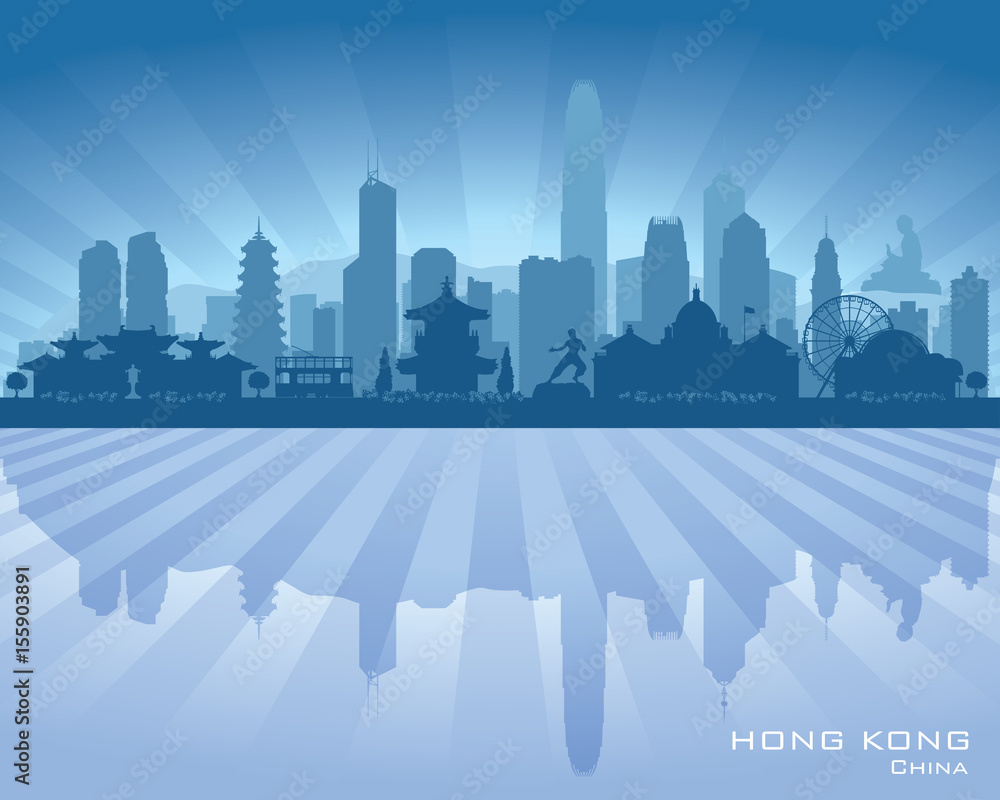 Hong Kong China city skyline vector silhouette