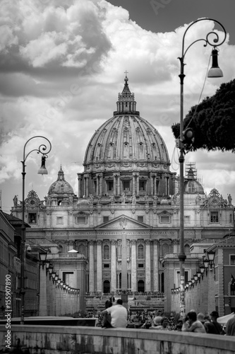 Dome of St. Peter in Rome, black and white