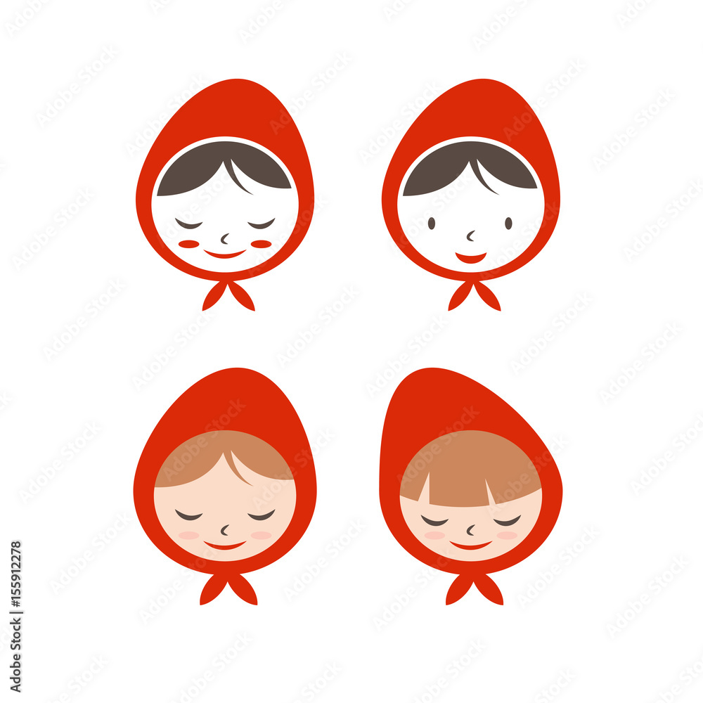 Set of flat icon girl in red hat. Vector illustration Set of flat icon girl in red hat. Vector illustration