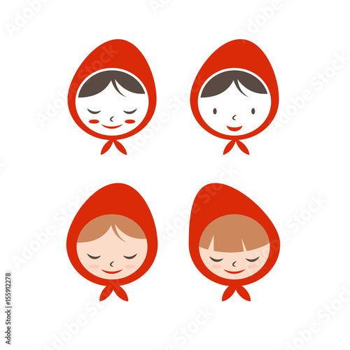 Set of flat icon girl in red hat. Vector illustration