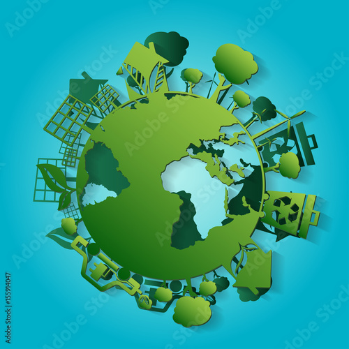 Concept illustration for World Environment Day with earth. Paper art. Vector