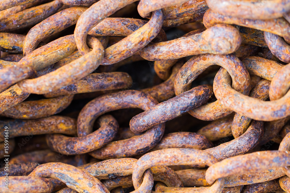 A full frame image of thick, heavy industrial chains that are rusty, weather and worn an industry background image. A full frame image of thick, heavy industrial chains that are rusty, weather and worn an industry background image.