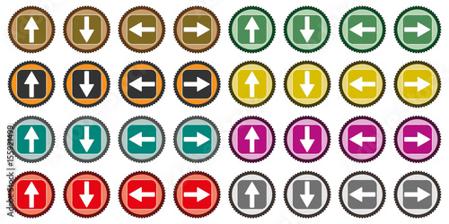 Collection of 32 isolated multicolor vector icons - arrows (up, down, left, right)