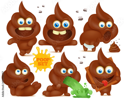 Set of brown emoji poop cartoon characters