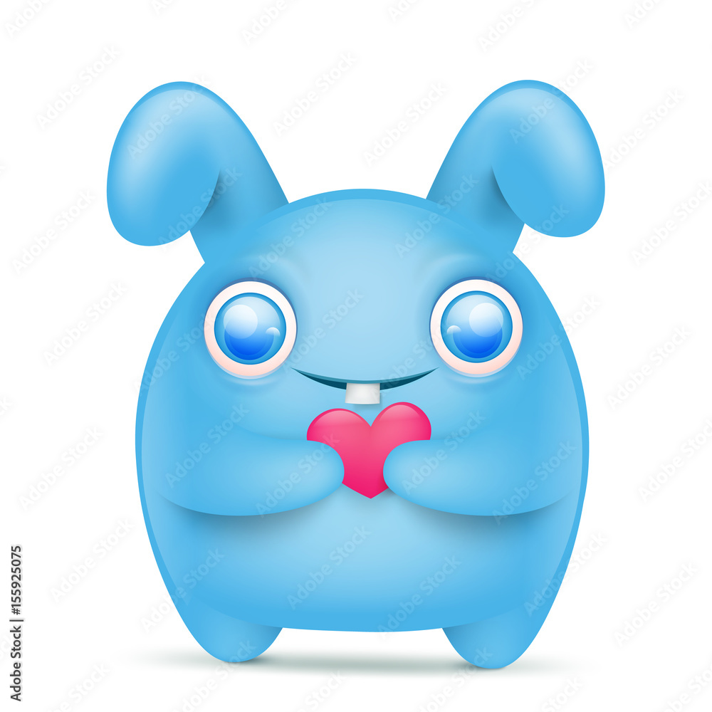 Blue cartoon bunny emoticon character with pink heart Blue cartoon bunny emoticon character with pink heart