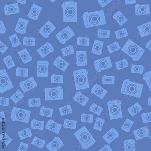 Digital Camera Icon Seamless Pattern on Blue Background