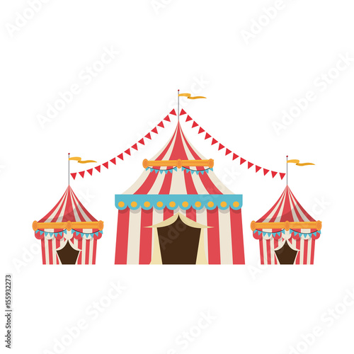 circus tent tops. red and white stripes flag on top vector illustration