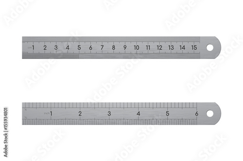 Realistic metallic ruler, front and back view