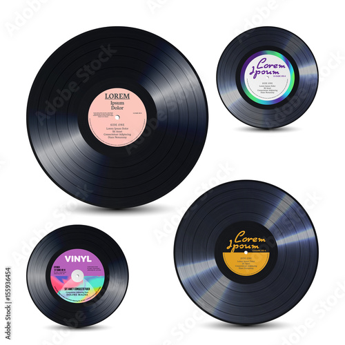Vinyl Record Set Isolated On White. Realistic Disc Mock Up. Rerto Template. Vector Illustration