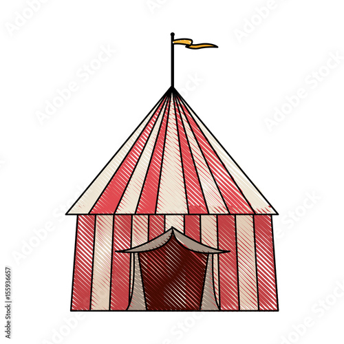 striped strolling circus marquee tent with flag vector illustration