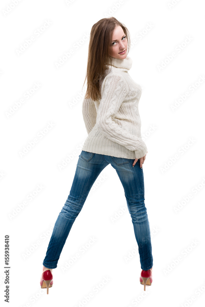Pretty woman dressed for autumn, isolated on white Pretty woman dressed for autumn, isolated on white