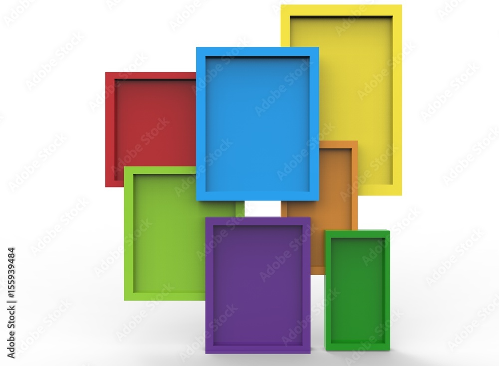 3d illustration of colorful frames. white background isolated. icon for game web. 3d illustration of colorful frames. white background isolated. icon for game web.