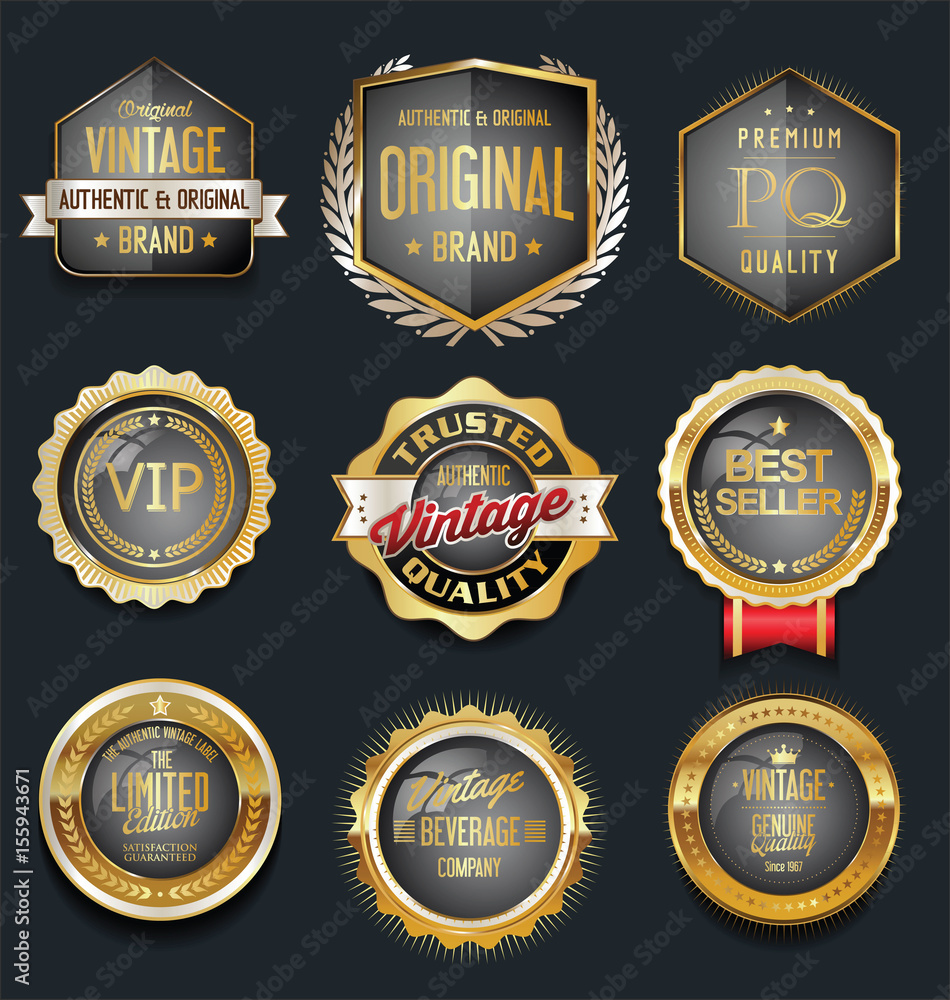 Sale retro vintage golden badges and labels