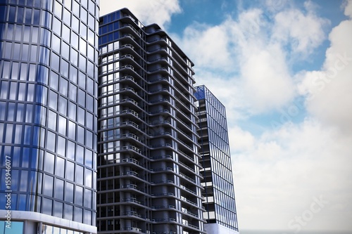 Composite image of 3d image of glass buildings