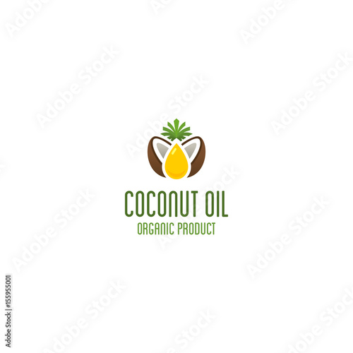 Coconut oil logo. Organic product vector emblem.