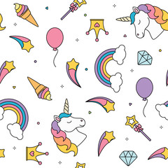 Fototapete Einhornmuster Einhorn Regenbogen Muster für Mädchen  © tereez