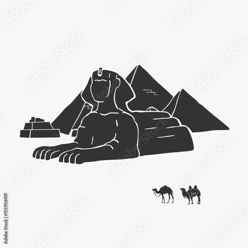 Egyptian Pyramids And Camels Vector Illustration