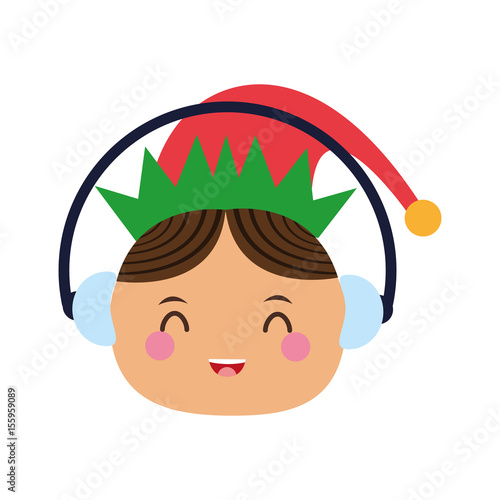 elf or santas helper wearing ear muffs christmas character icon image vector illustration design 