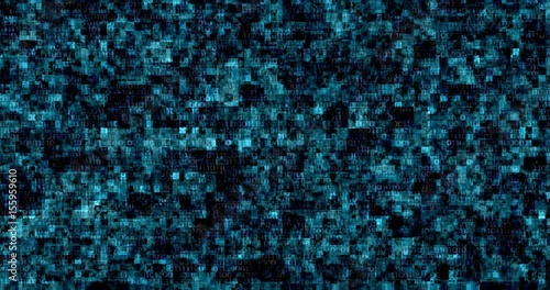 Computer blue fractal noise background with binary source code as concept of digital information 