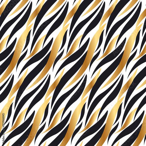 Black and gold wave in chick decorative style. concept abstract seamless pattern vector illustration. repeatable motif for surface design  fabric  wrapping paper.