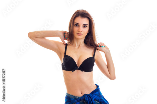 500px x 333px - beautiful young girl with long hair and big breasts in black sexual bra  looks into a camera close-up Stock Photo | Adobe Stock