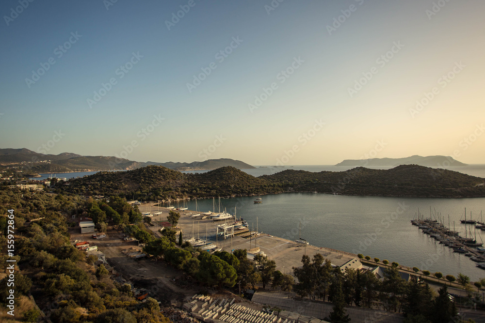 Top view on the port with yachts. Turkey, Kas.