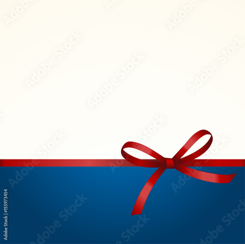 Gift Card with Shiny Red Satin Gift Bow Close up, has space for text on background. Gift Voucher Template. Vector image.