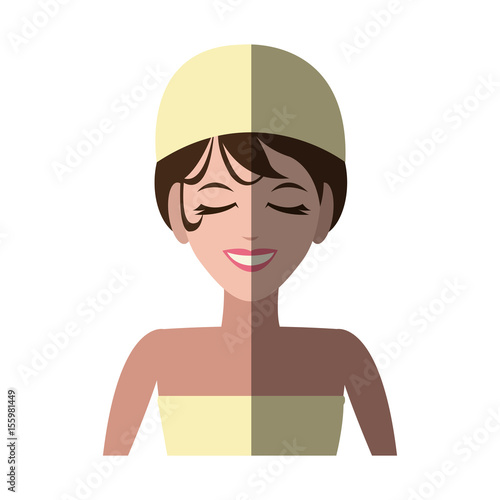 woman with hair wrapped in towel with pleasure showing on her face spa center related icon image vector illustration design
