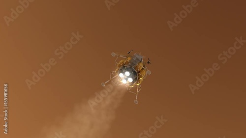 The Descent Module Landing On Planet Mars. Realistic 3D Animation. photo