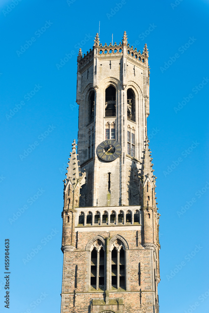 The Belfry Tower, aka Belfort, medieval bell tower in Bruges, Belgium.