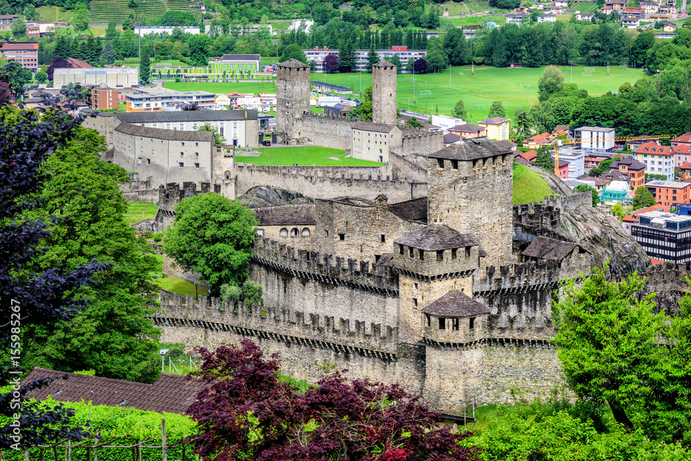 Bellinzona city center with two castles, Switzerland