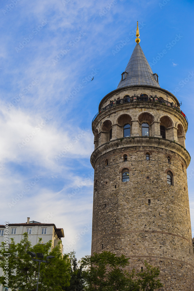 High quality Galata Tower view with blue sky for design